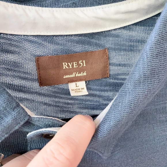 RYE 51 TEXTILE DISTILLERY Men's Blue Burnout Chest Pocket Small Batch Polo sz L - Picture 3 of 6